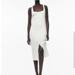 Zara Ribbed Midi Dress Color White Size Small